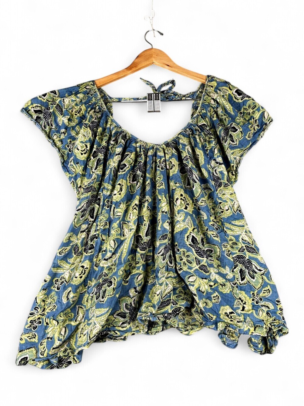 Free People Floral Peasant Blouse XS Boho Tie-Back